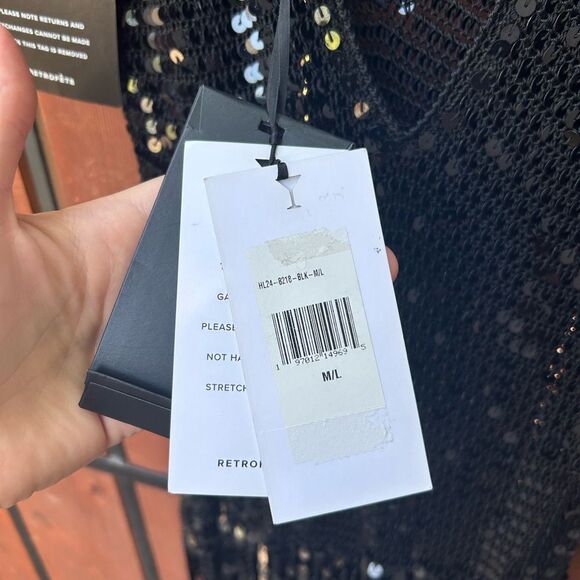 Retrofete LIBRA black crochet fringe sequin maxi dress - size M/L - Picture 7 of 11